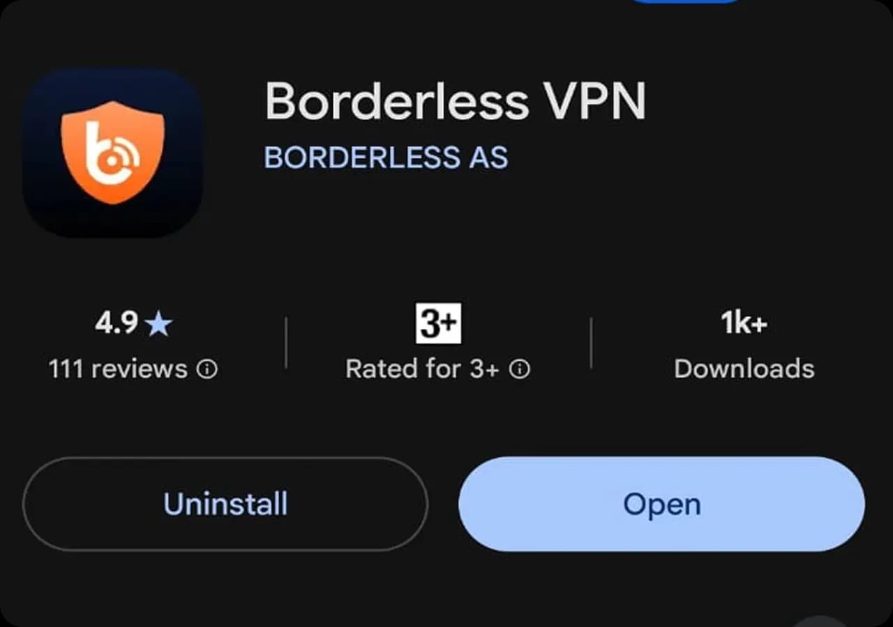Borderless VPN listing on the Google Play Store with the Install button