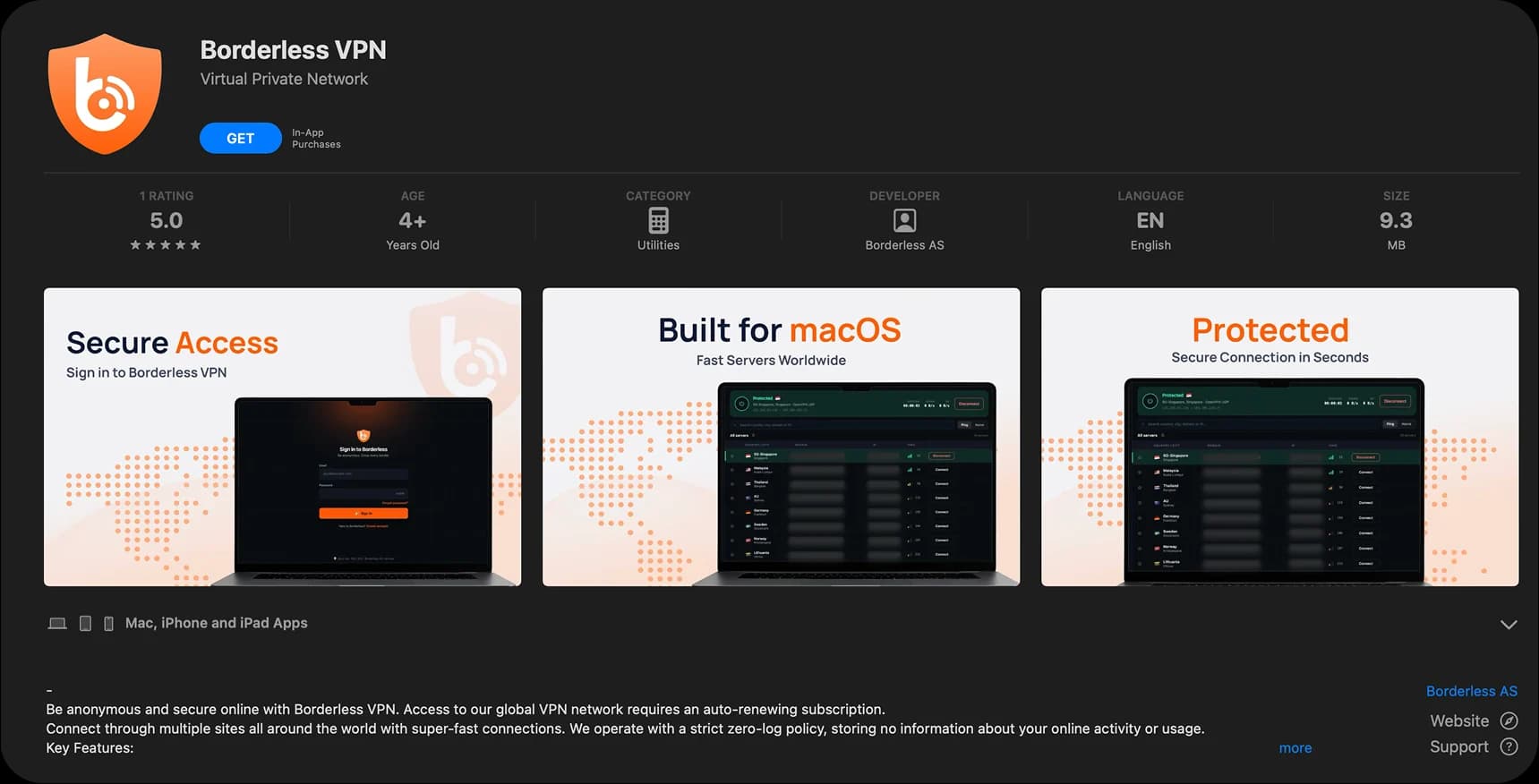 Borderless VPN listing in the macOS App Store