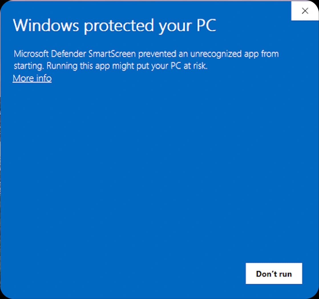Windows SmartScreen prompt shown when opening the BorderlessVPN installer